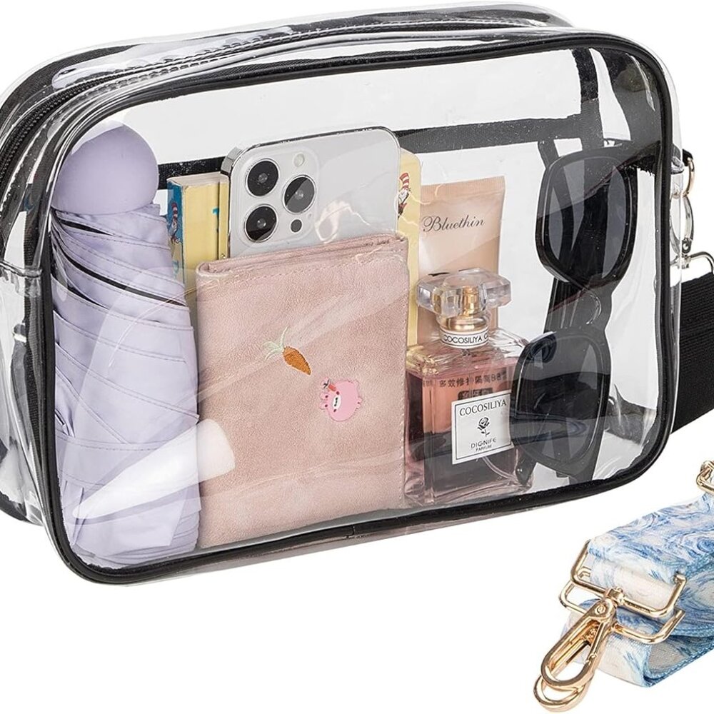 Clear Crossbody Bag, Stadium-Approved PVC Clear Purse, Transparent Messenger Bag